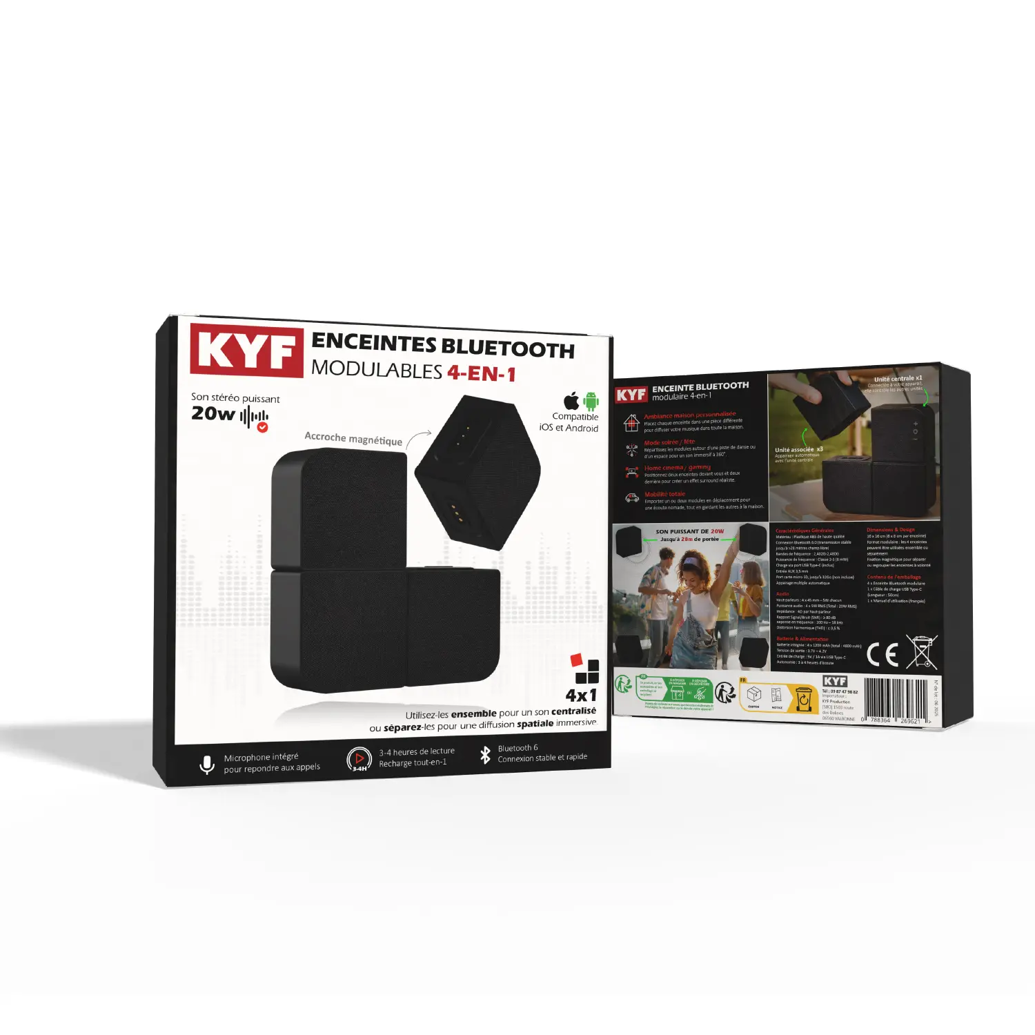 Kit Cinéma KYF – Vidéoprojecteur Android 13 HD + Mur d’Enceintes Bluetooth Modulables 20W – Image 16