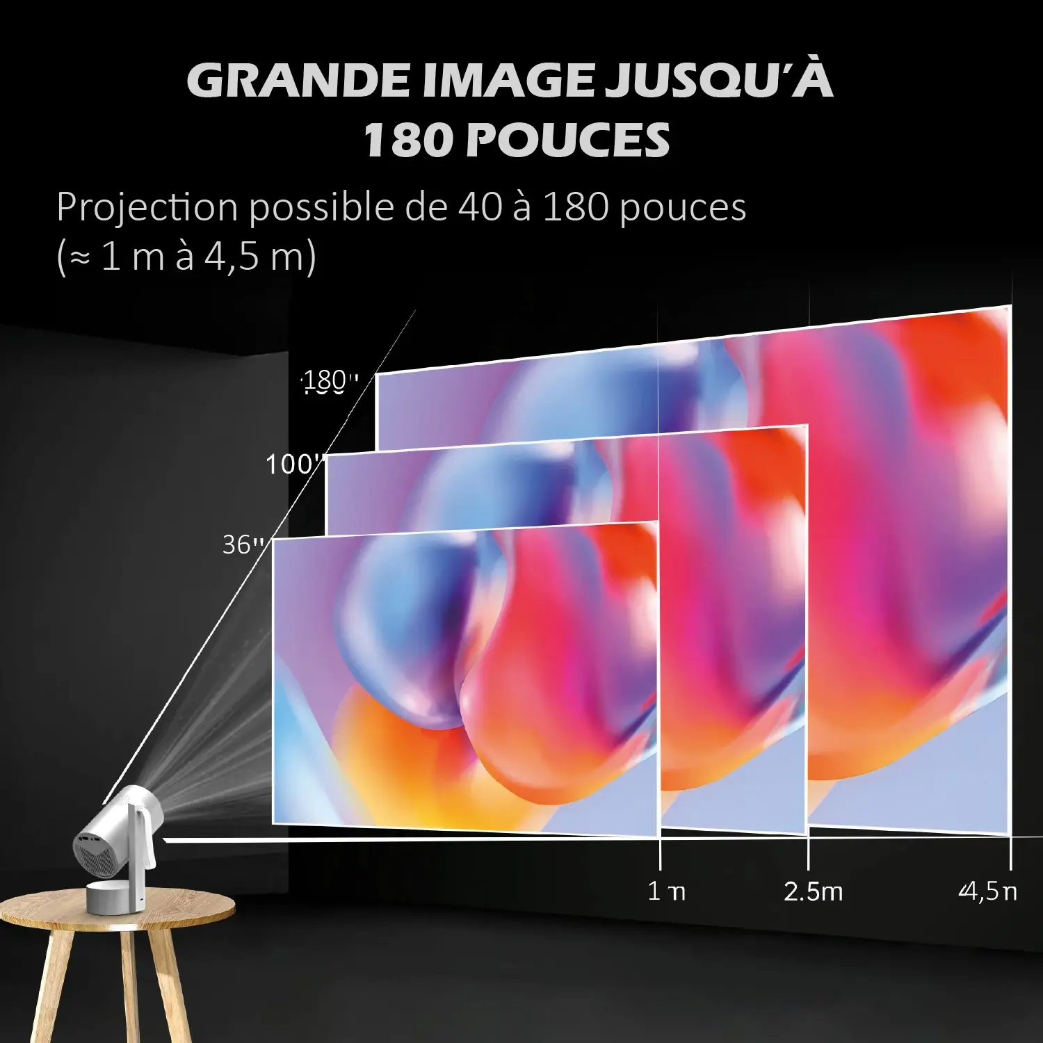 Kit Cinéma Portable KYF – Écran gonflable 100” + Vidéoprojecteur Android 13 rechargeable + 2 enceintes Bluetooth 60W – Image 9