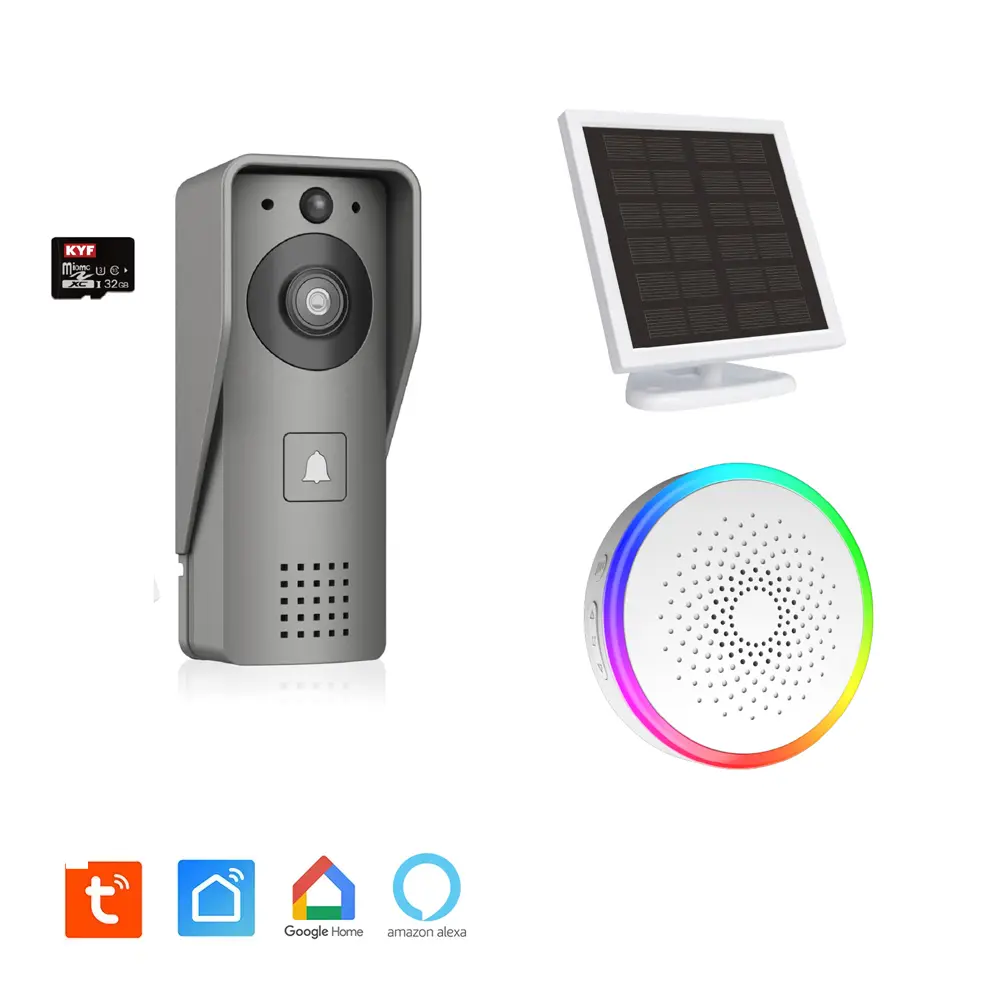 Portier Vidéo Solaire connecté Wifi avec Carillon intérieur 60 mélodies - Contrôle vocal