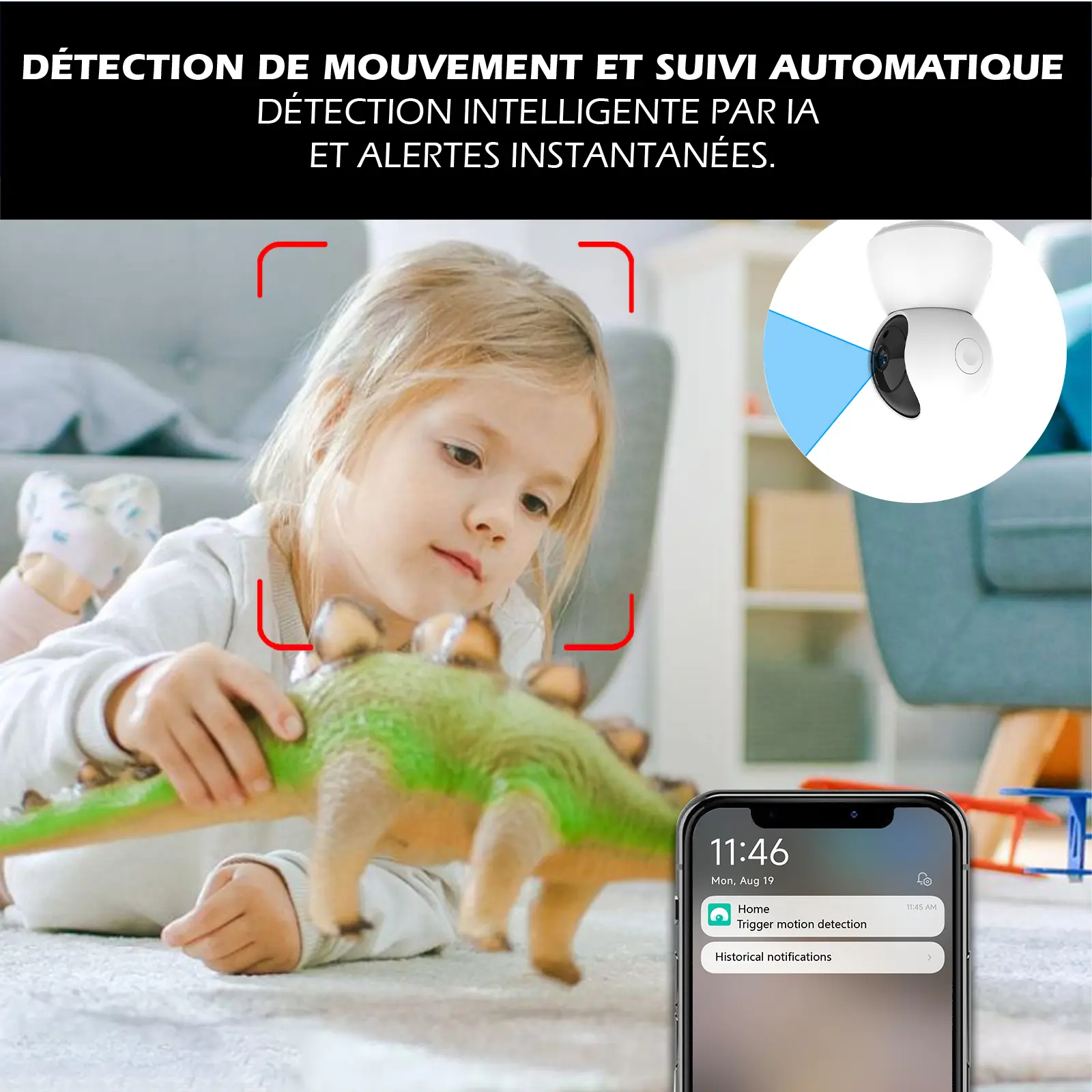 Caméra IP - Intérieure Rotative PT motorisée 4MP avec Sirène intégrée 90 dB – Wi-Fi Dual-Band – Image 6
