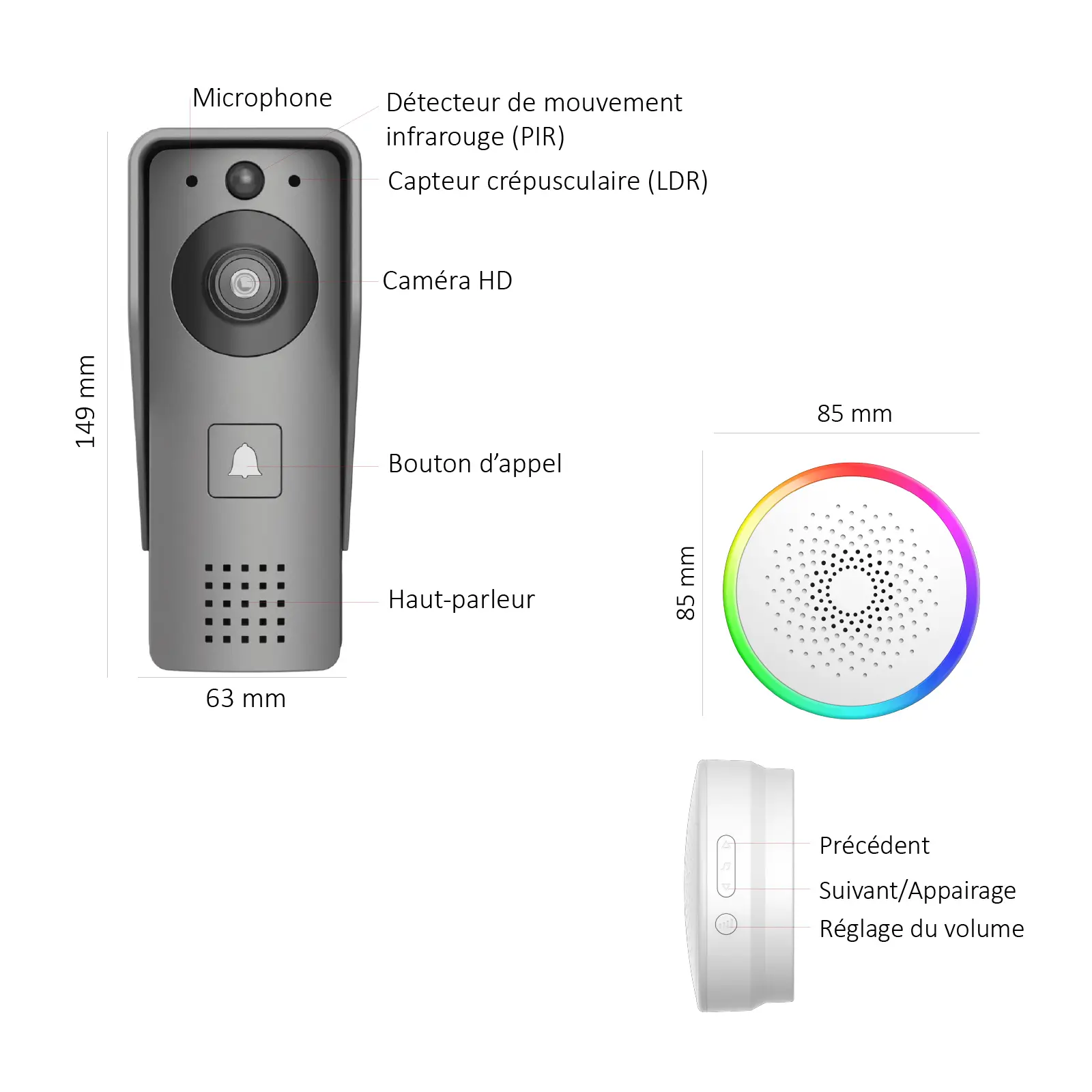 Portier Vidéo Solaire connecté Wifi avec Carillon intérieur 60 mélodies - Contrôle vocal – Image 5