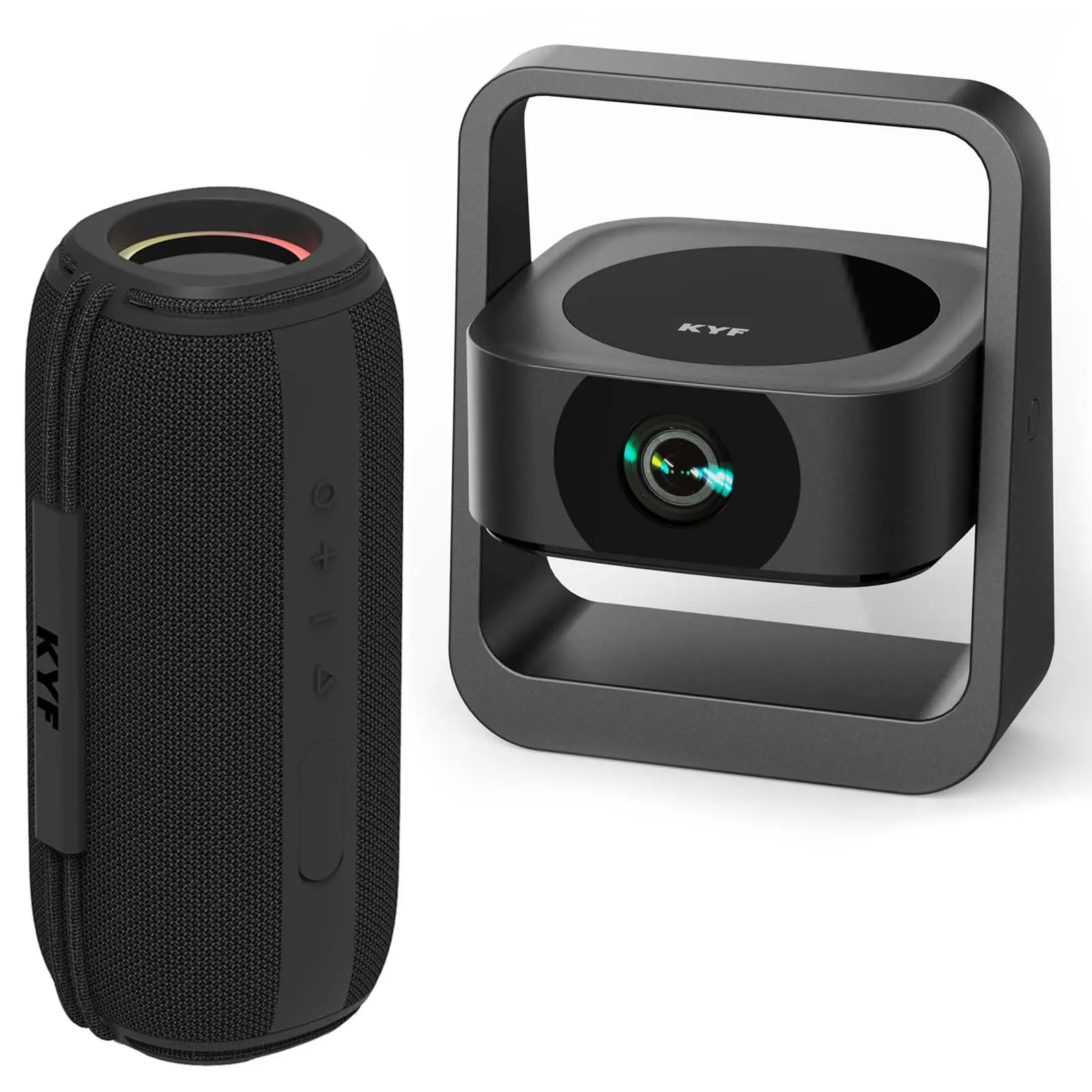 KIT CINÉMA PORTABLE KYF – Vidéoprojecteur Pliable et Compact Android 13 Full HD + Enceinte Bluetooth 60W IPX6