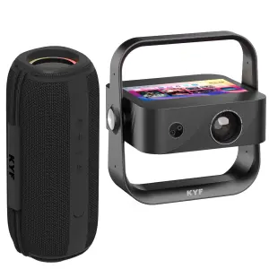 KIT CINÉMA PORTABLE KYF - Vidéoprojecteur Tablette Tactile 7’’ Android 12 – Ultra HD 4K + Enceinte Bluetooth 60W Étanche RVB