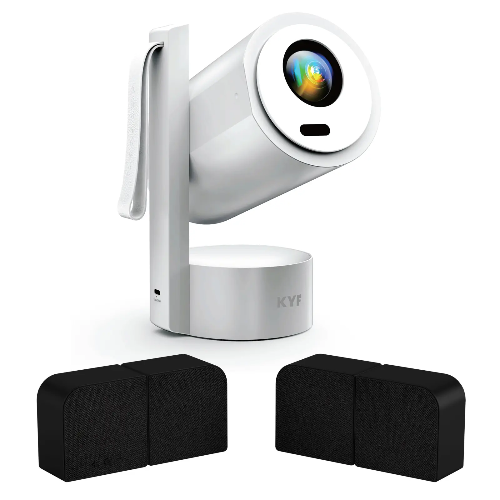 KIT CINÉMA PORTABLE KYF – Vidéoprojecteur Android 13 Full HD Rechargeable + Mur d’Enceintes Bluetooth Modulables 20W