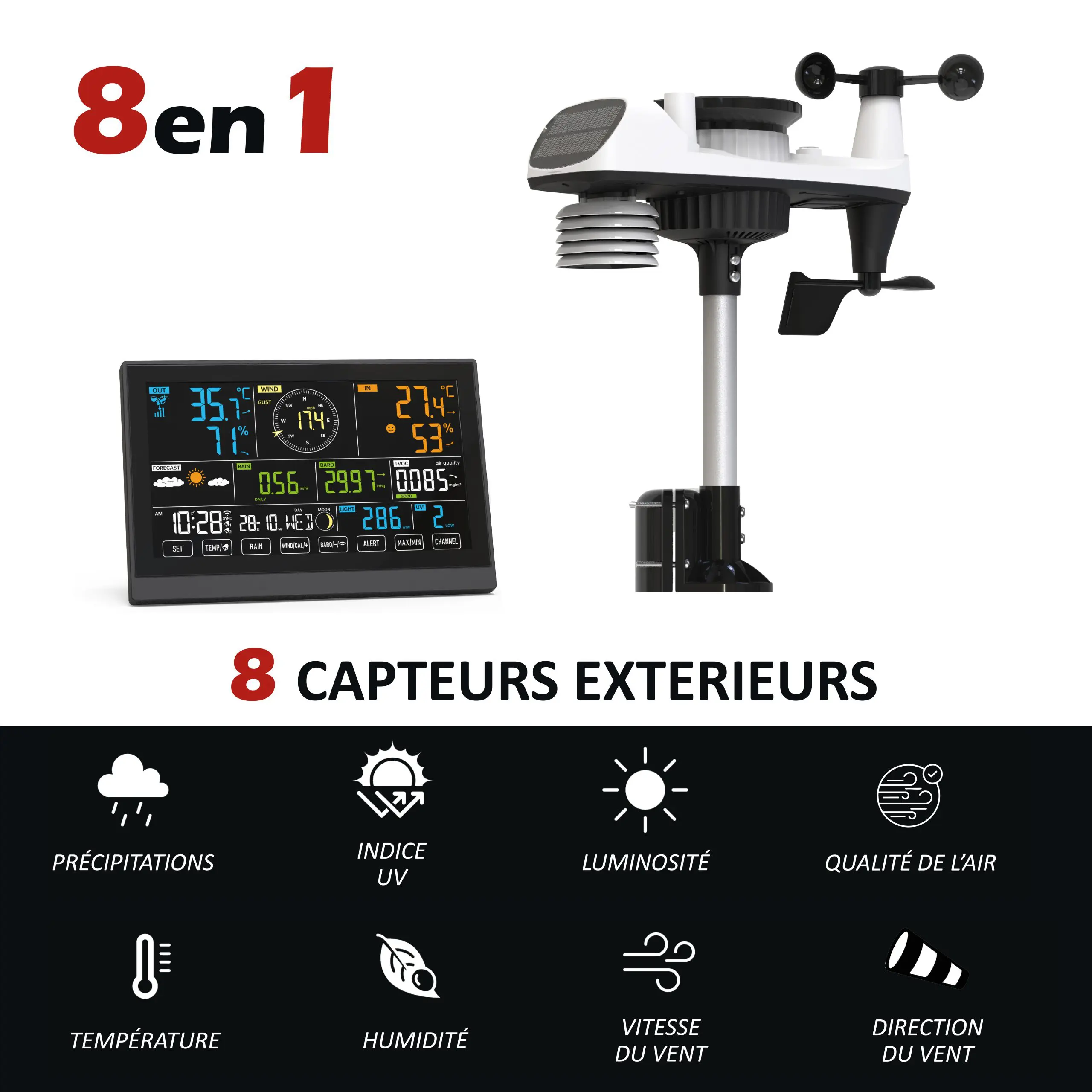 Station Météo professionnelle connectée Wifi – 8 en 1 – Image 5
