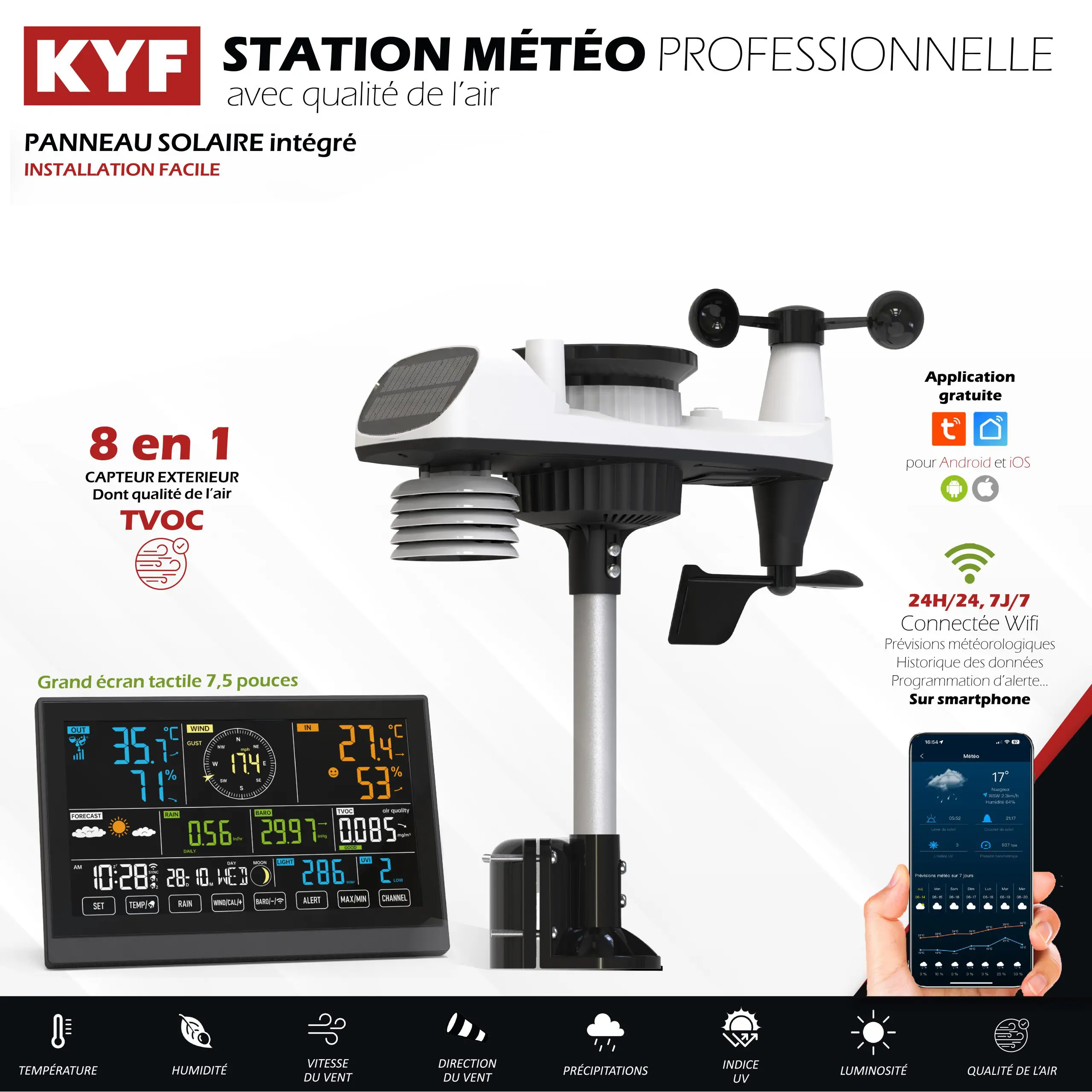 Station Météo professionnelle connectée Wifi – 8 en 1 – Image 6