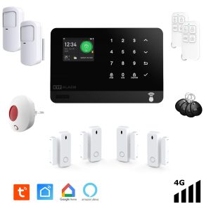 Système d'alarme connecté Wifi et/ou 4G - Détection d’ouverture & de mouvement - Transmetteur GSM vocal - Sécurité intelligente évolutive, Compatible Alexa & Google