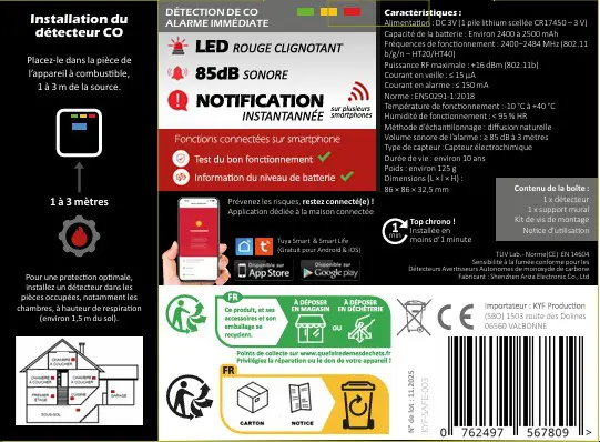 Détecteur de Monoxyde de Carbone WIFI - Pile 10 ans scellée - CE EN 50291 – Image 7