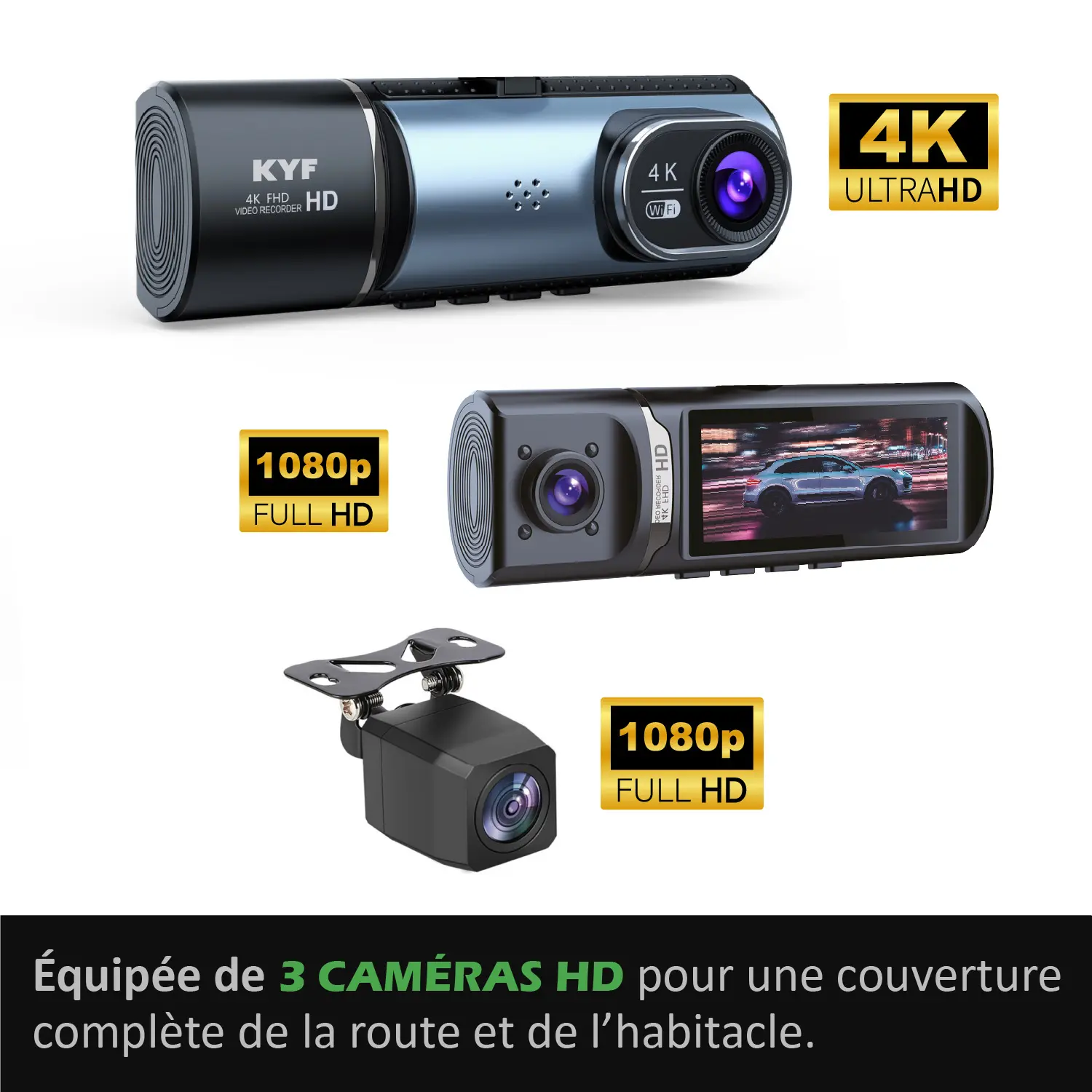 Dashcam 4K intelligente Triple vison Avant / Arrière / Habitacle – Image 4