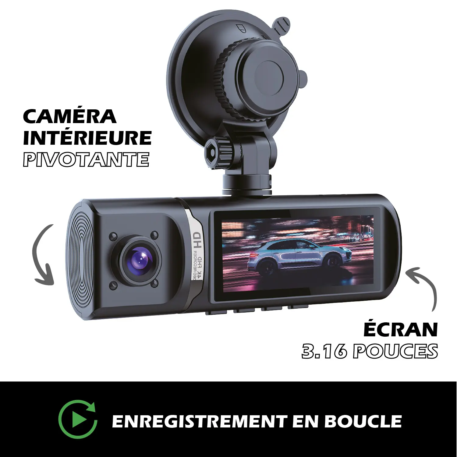 Dashcam 4K intelligente Triple vison Avant / Arrière / Habitacle – Image 3