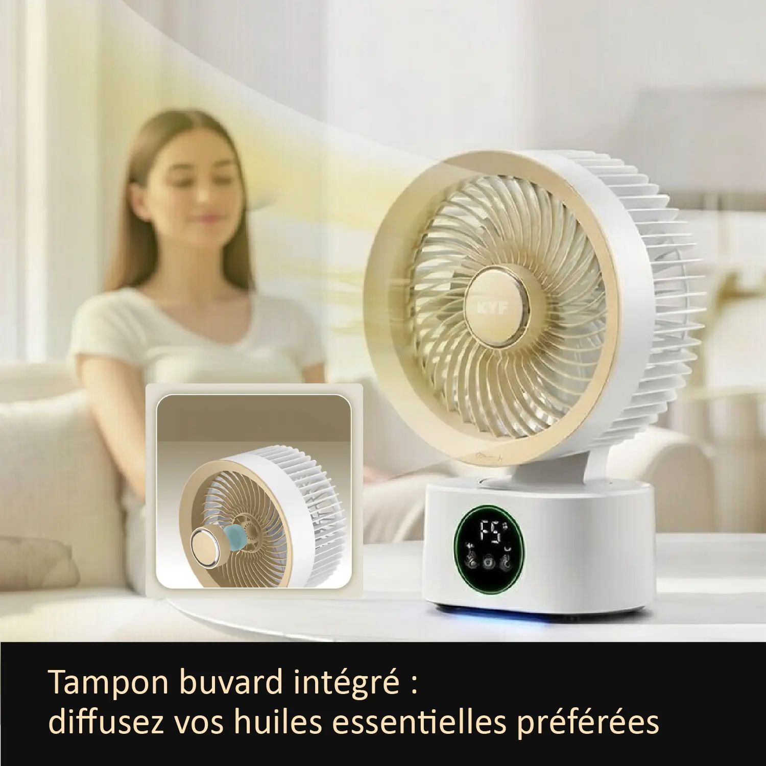 Ventilateur Intelligent Portable Ultra silencieux - Rechargeable - Contrôle vocal - Double éclairage nocturne - Aromathérapie intégrée – Image 4