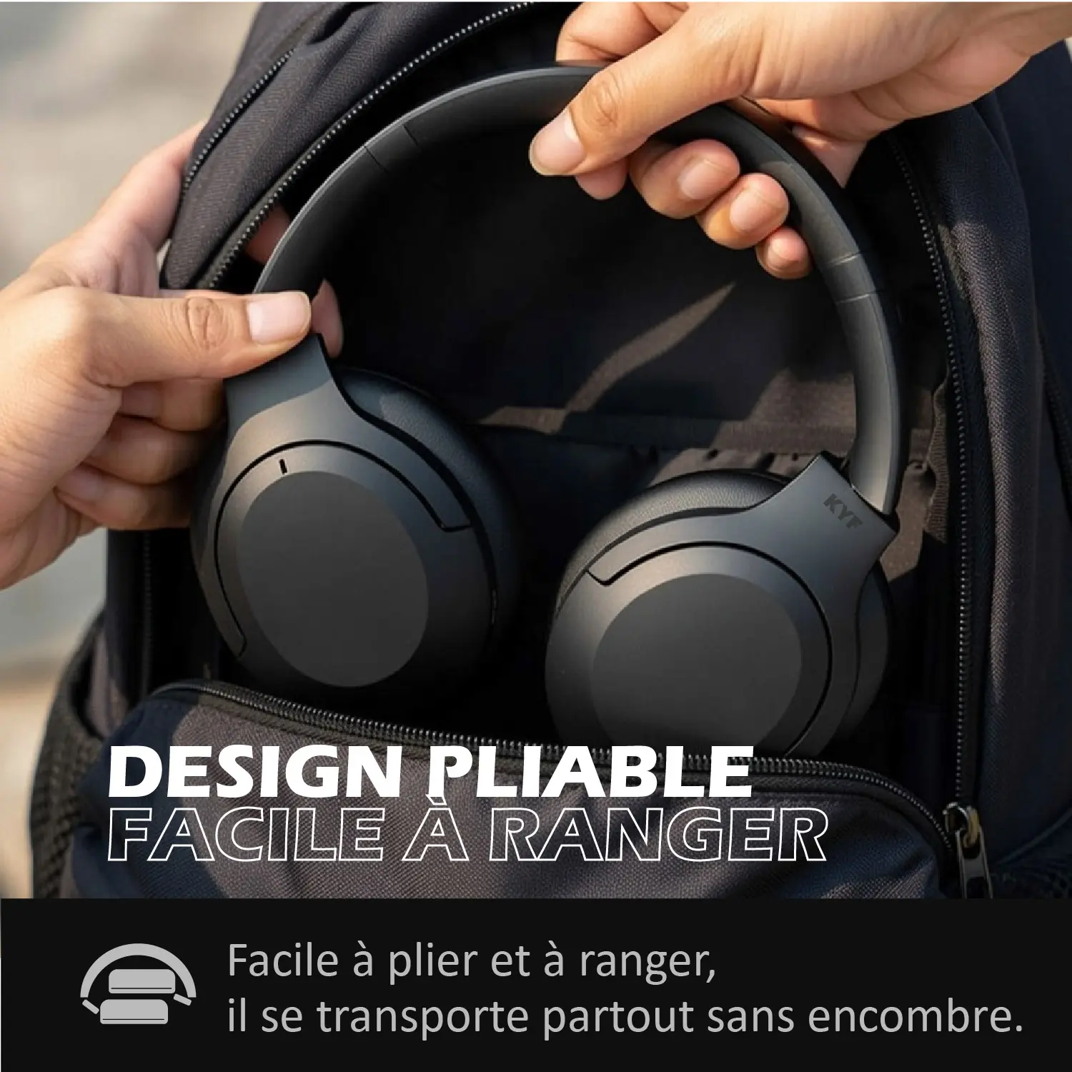 Casque Audio Sans Fil Bluetooth - ANC  Réduction active de bruit - Design pliable - 32H d’autonomie - Bluetooth 5.4 – Image 8