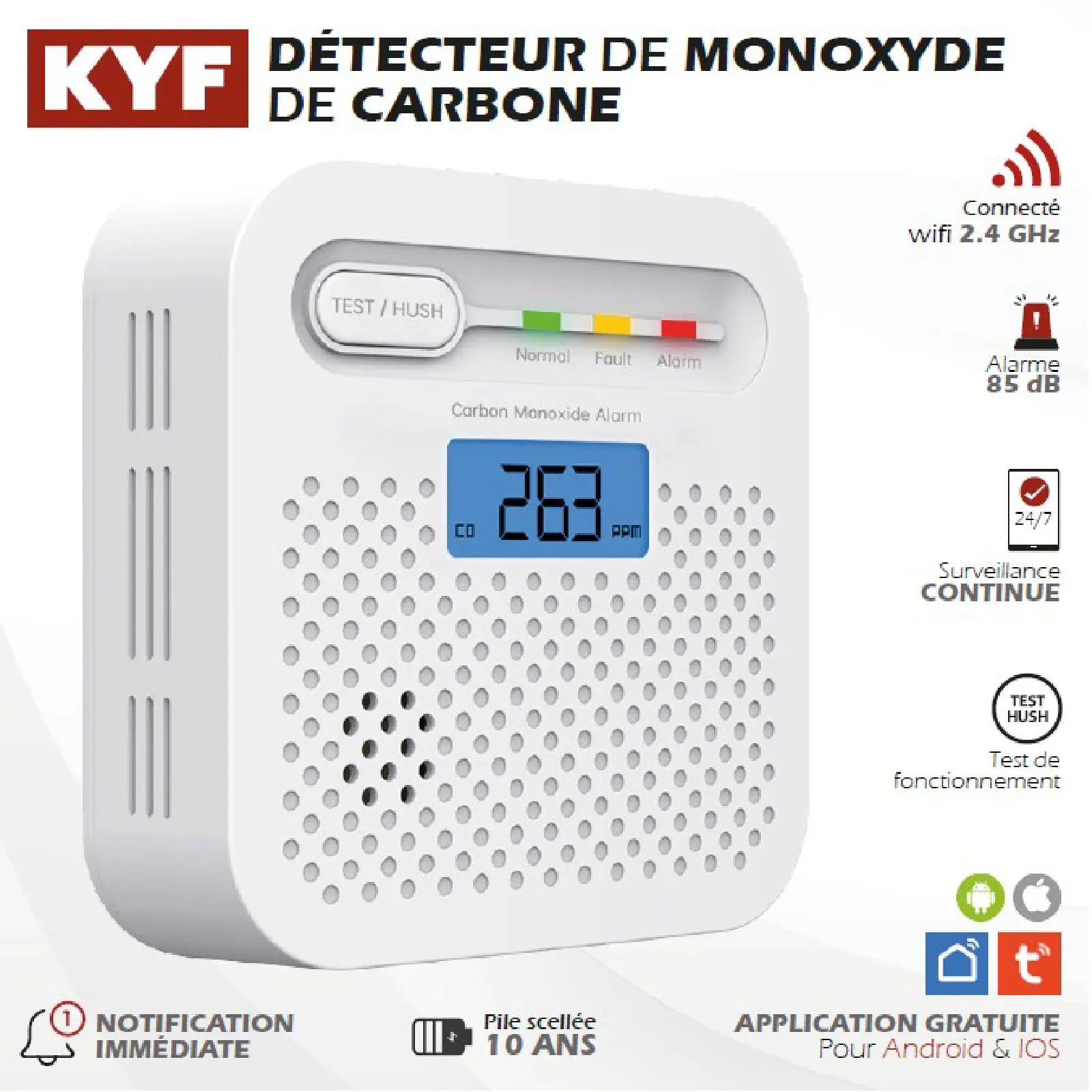 Détecteur de Monoxyde de Carbone WIFI - Pile 10 ans scellée - CE EN 50291 – Image 8