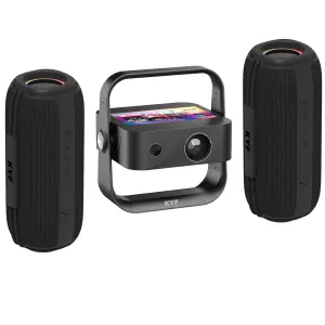 KIT CINÉMA PORTABLE KYF - Vidéoprojecteur Tablette Tactile 7’’ Android + 2 Enceintes Bluetooth 60W Étanches