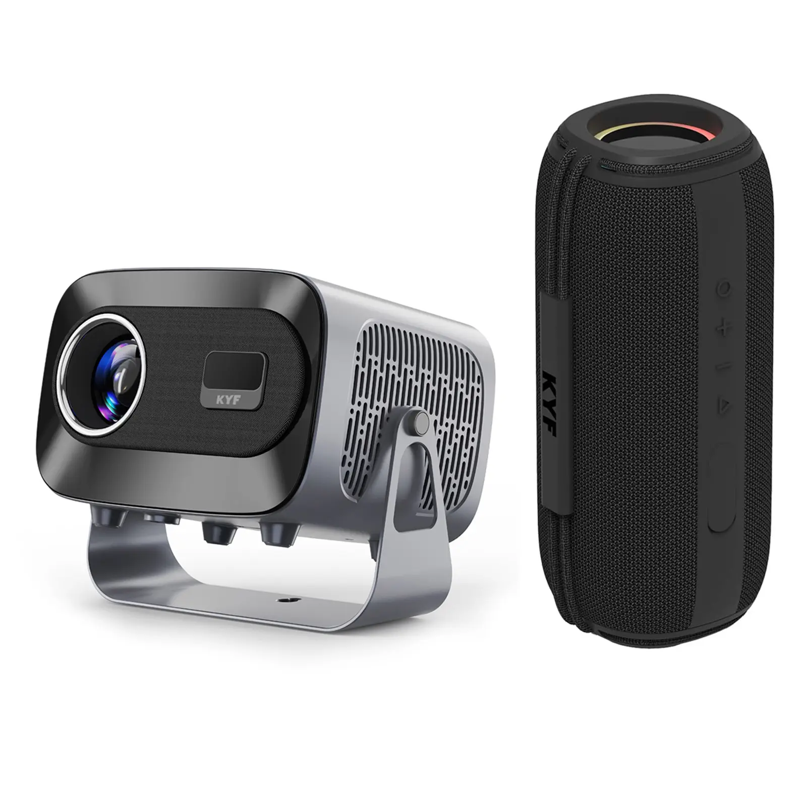 Kit Cinéma KYF – Vidéoprojecteur Android 13 HD + Enceinte Bluetooth 60W Étanche RVB
