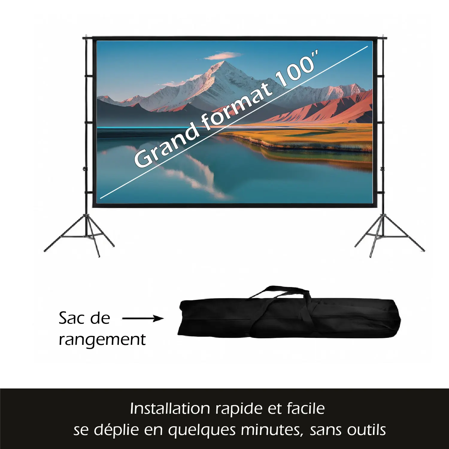 Écran de Projection 100" avec Supports trépied – ALR Haute Performance – Pliable & Portable – Image 3