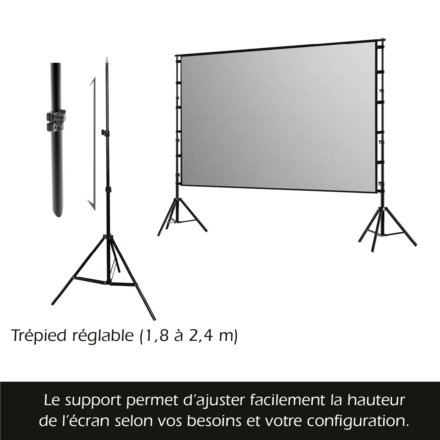 Écran de Projection 100" avec Supports trépied – ALR Haute Performance – Pliable & Portable – Image 7
