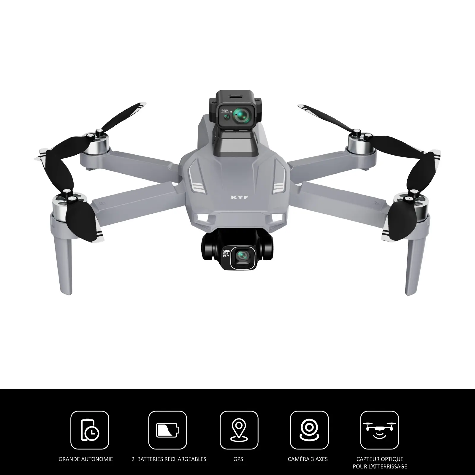 Drone Caméra Gimbal 3 axes Capteur 360° 8K HD Avec Télécommande écran 4,5’’ (11,4 cm) - Sangle Tour de Cou Incluse – Image 2