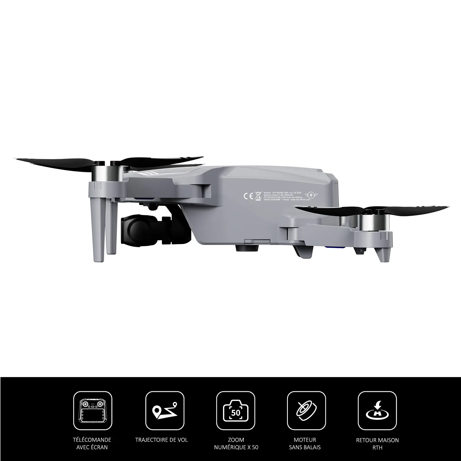 Drone Caméra Gimbal 3 axes Capteur 360° 8K HD Avec Télécommande écran 4,5’’ (11,4 cm) - Sangle Tour de Cou Incluse – Image 3