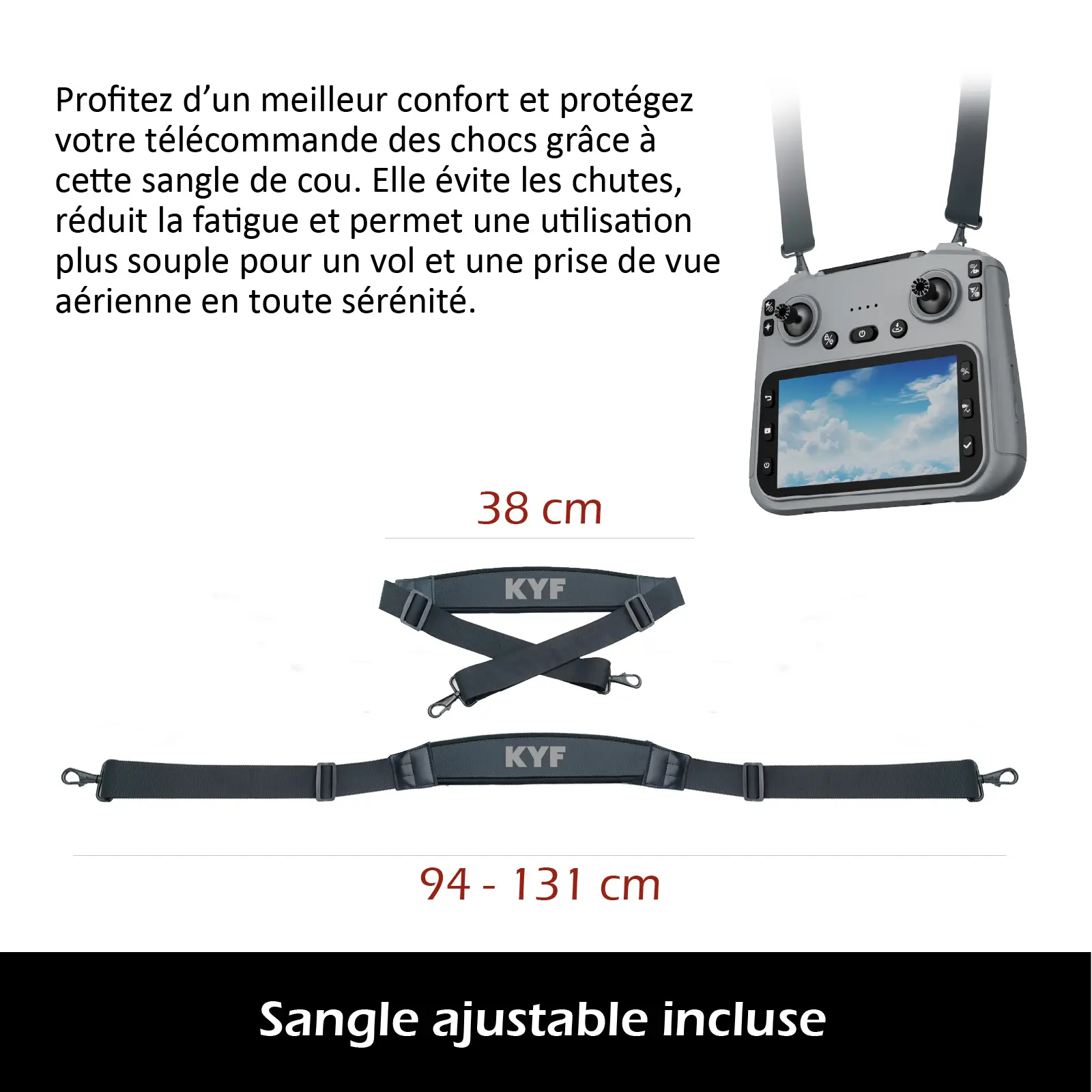 Drone Caméra Gimbal 3 axes Capteur 360° 8K HD Avec Télécommande écran 4,5’’ (11,4 cm) - Sangle Tour de Cou Incluse – Image 8