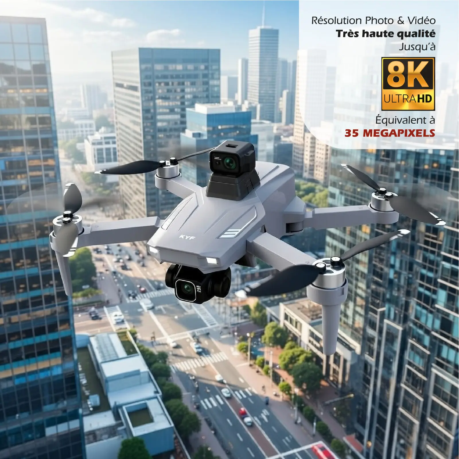 Drone Caméra Gimbal 3 axes Capteur 360° 8K HD Avec Télécommande écran 4,5’’ (11,4 cm) - Sangle Tour de Cou Incluse – Image 9