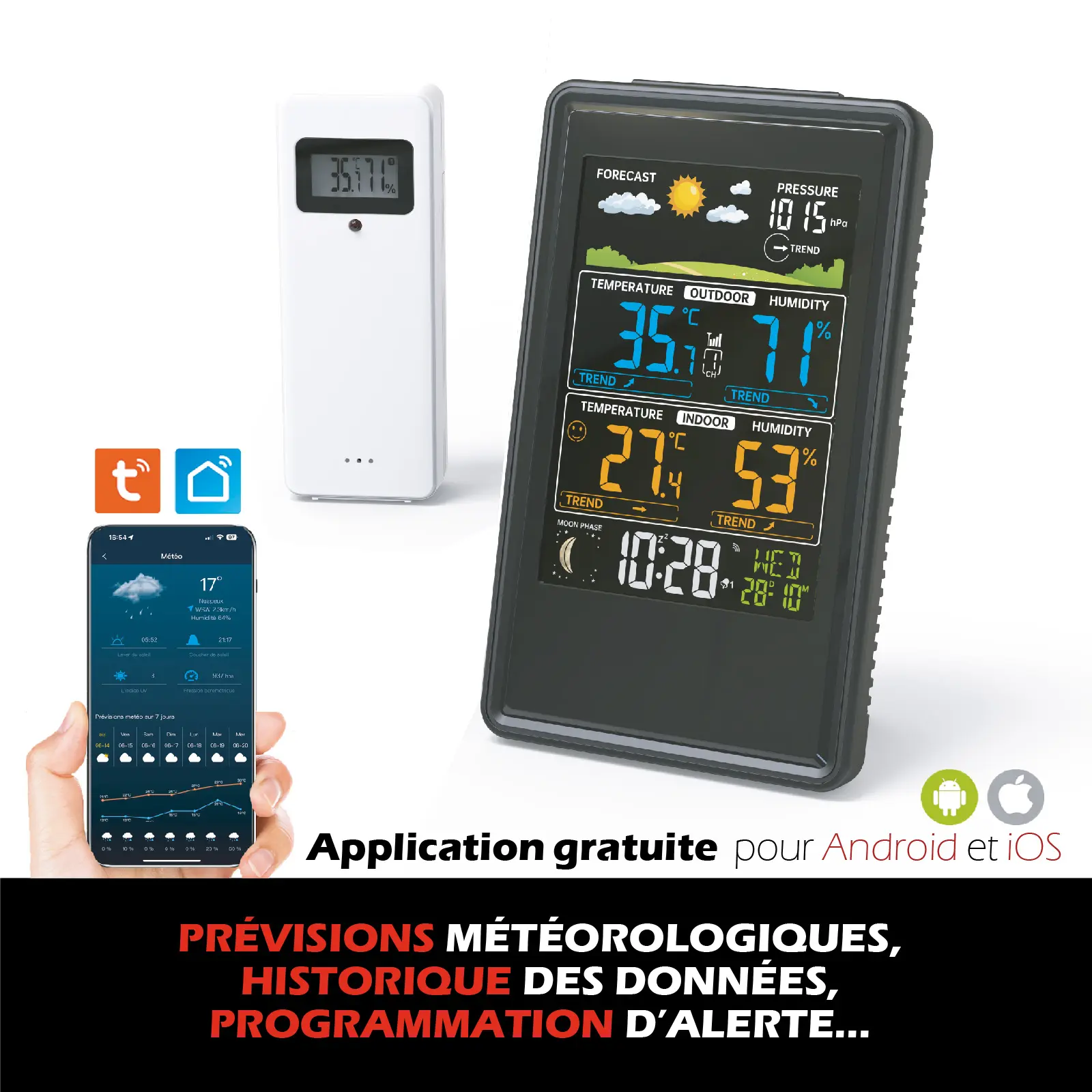 Station Météo Connectée connectée Wifi – 4 en 1 + 1 Capteur Thermo-hygromètre – Image 4