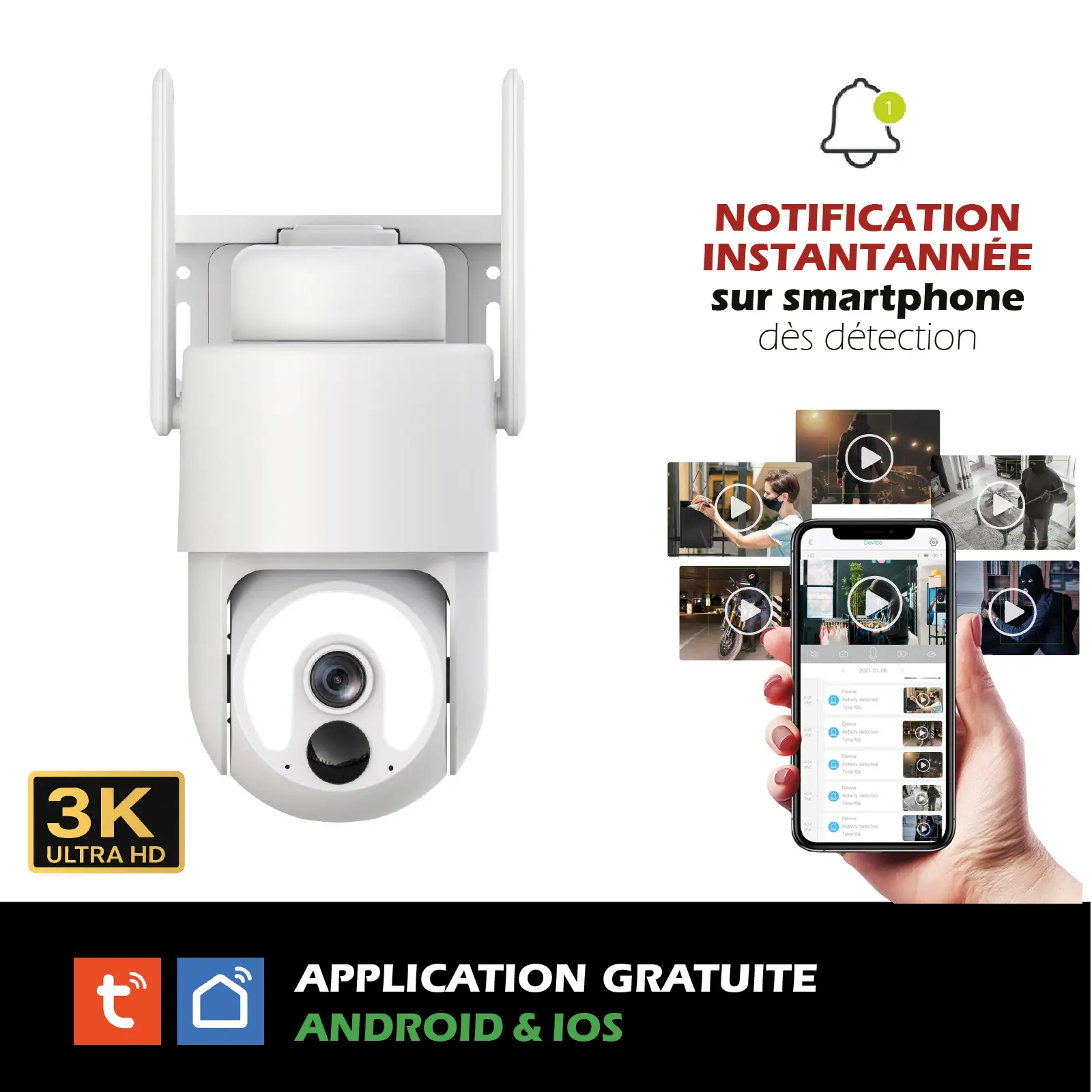 Caméra IP Motorisée Extérieure Ultra HD 3K+ 6MP - 100% Solaire - WiFi 6 - Batterie 9000 mAh - IP65 – Image 2