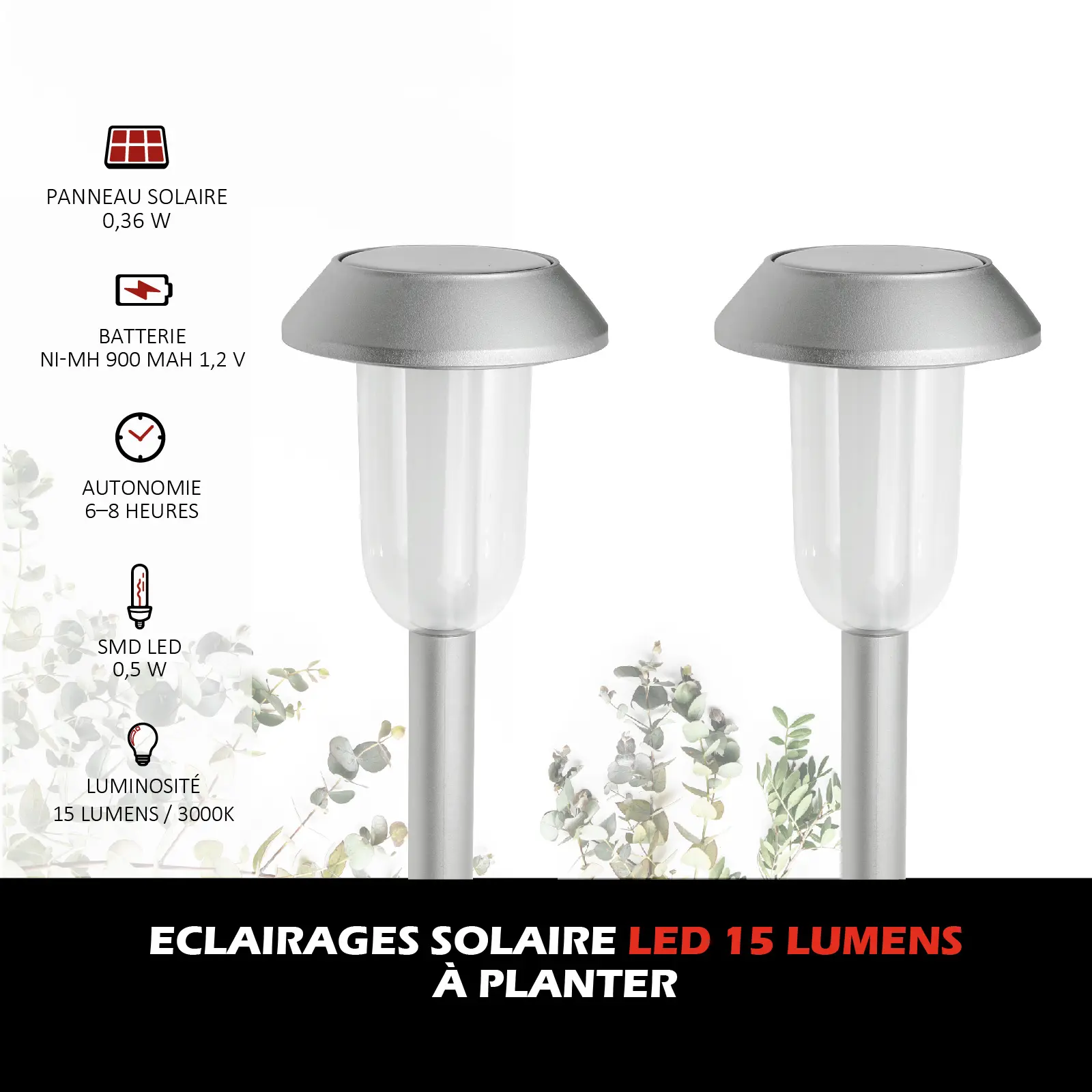 (Lot de 4) Bornes Solaires LED - Blanc Chaud 3000K - 15 Lumens - Allumage Automatique - IP44 - Éclairage Allées & Jardin – Image 2