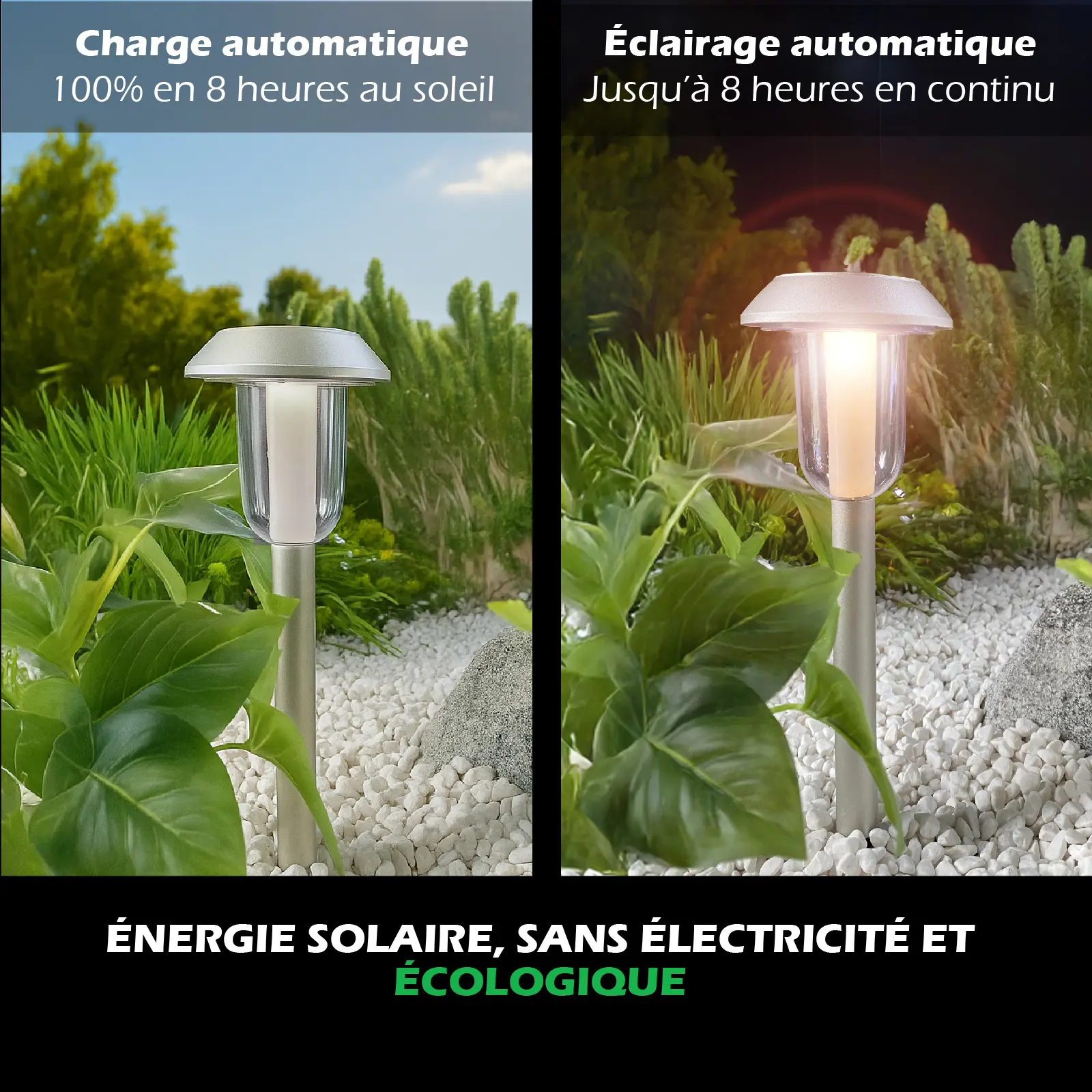 (Lot de 4) Bornes Solaires LED - Blanc Chaud 3000K - 15 Lumens - Allumage Automatique - IP44 - Éclairage Allées & Jardin – Image 6