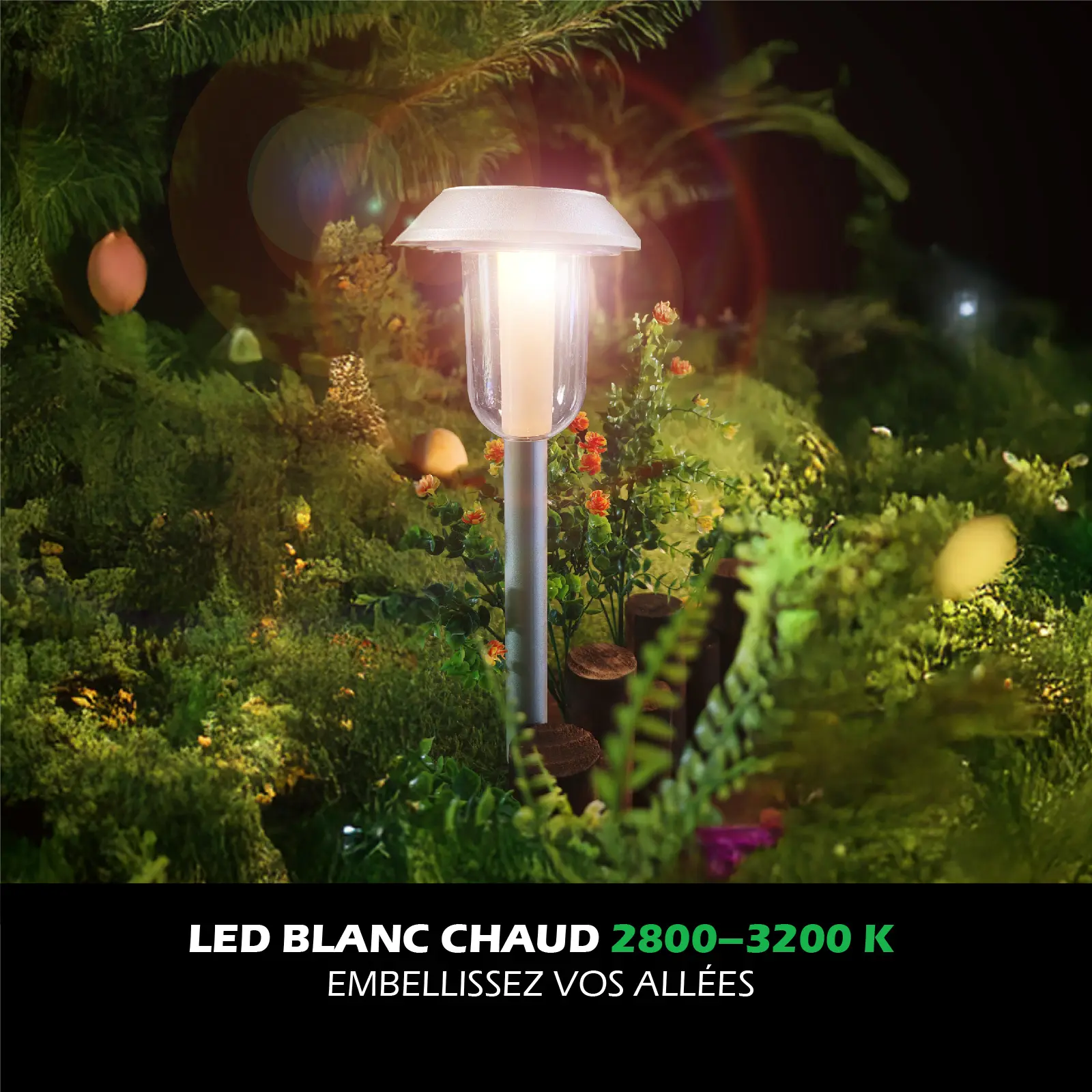 (Lot de 4) Bornes Solaires LED - Blanc Chaud 3000K - 15 Lumens - Allumage Automatique - IP44 - Éclairage Allées & Jardin – Image 3