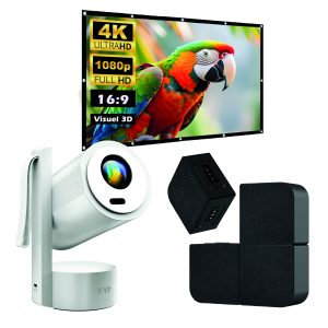 Kit Cinéma Portable KYF – Vidéoprojecteur Android Rechargeable + Mur d’Enceintes Bluetooth + Écran 100”