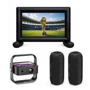 Kit Cinéma Portable KYF – Écran gonflable 100” + Vidéoprojecteur écran tactile Android 12 + 2 enceintes Bluetooth 60W