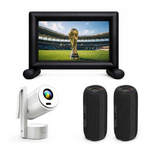 Kit Cinéma Portable KYF – Écran gonflable 100” + Vidéoprojecteur Android 13 rechargeable + 2 enceintes Bluetooth 60W