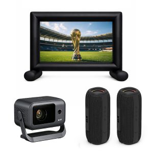 Kit Cinéma Portable KYF – Écran gonflable 100” + Vidéoprojecteur Android 14 + 2 enceintes Bluetooth 60W