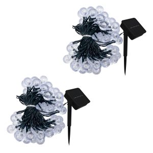 Lot de 2 Guirlande Lumineuse Solaire - 50 LED Blanc Chaud 3000K - 7 mètres - 8 Modes d’Éclairage - Autonomie 8 h - IP44