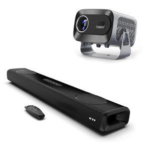 Kit Cinéma - Vidéoprojecteur Compact Rétro, Android 13 + Barre de son immersive 100W, Bluetooth 5.3