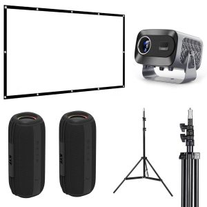 Pack Cinéma Plein Air Stéréo Compact KYF — une seule rallonge, et le son de part et d'autre de l'écran